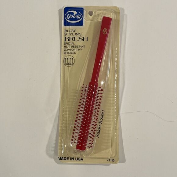 Vintage Goody Blow Styling Brush 7110 Square Grip Ball Tip Bristles RED 1988 NOS